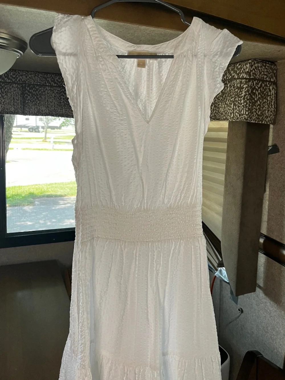 Michael Kors Flutter Sleeve V-Neck Mini Dress Medium M White
